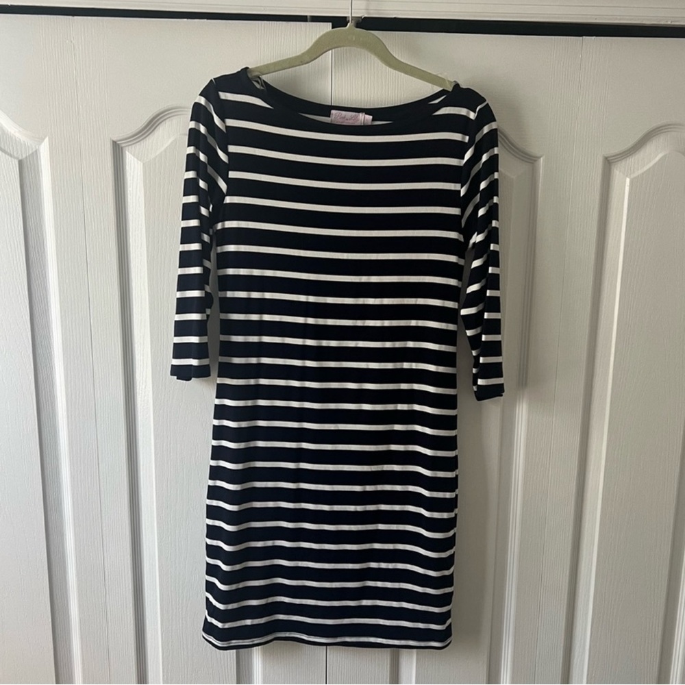 Pink Lily White and Blue Sheath Dress 3/4 Sleeve Bateau Neckline